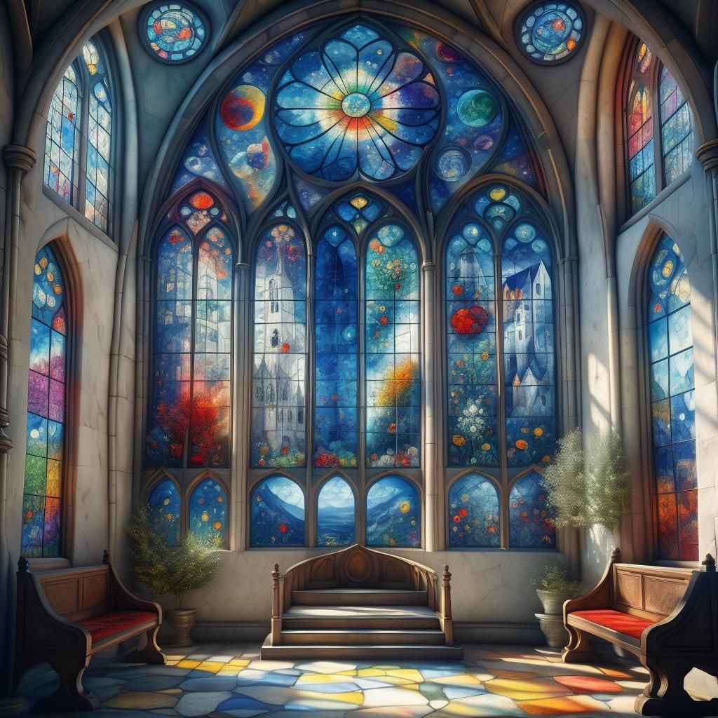 Stained Glass Window in Marc Chagall Style