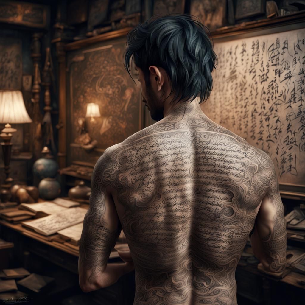 Calligraphy Tattoo Man: Epic Digital Matte Painting