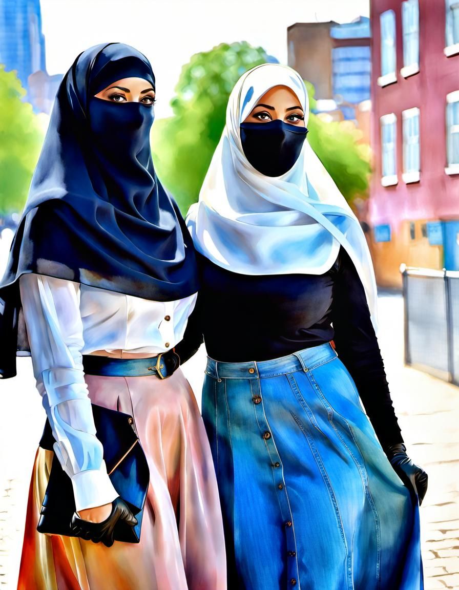 Two Niqabi Teachers in Watercolor Style