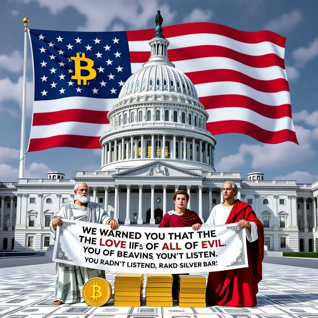 Capitol Hill Origami Sculpture with Bitcoin Flag