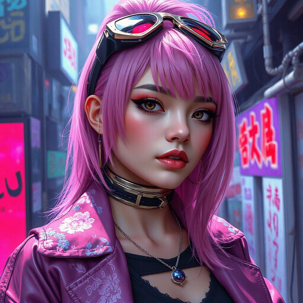 PinkPantheress in Cyberpunk Anime Style
