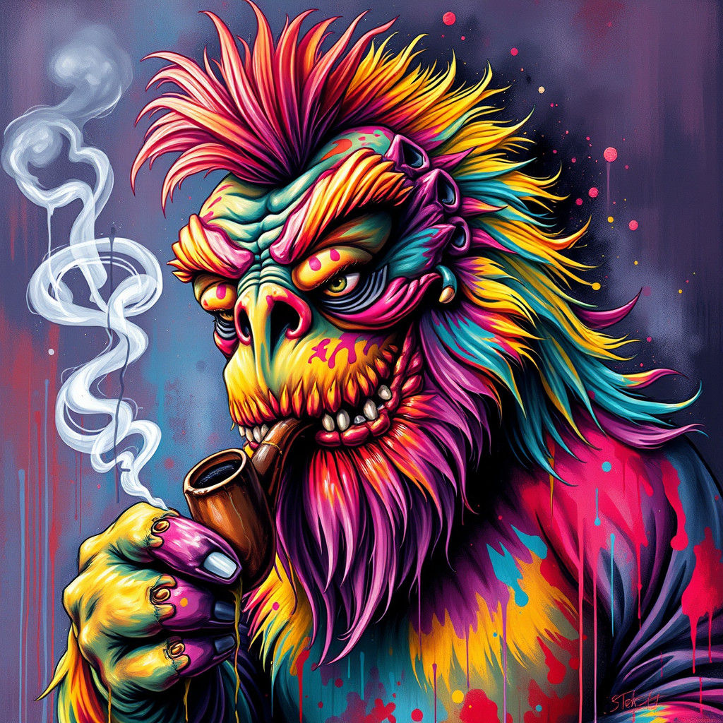 Colorful Grizzilla Graffiti Art Smoking Pipe