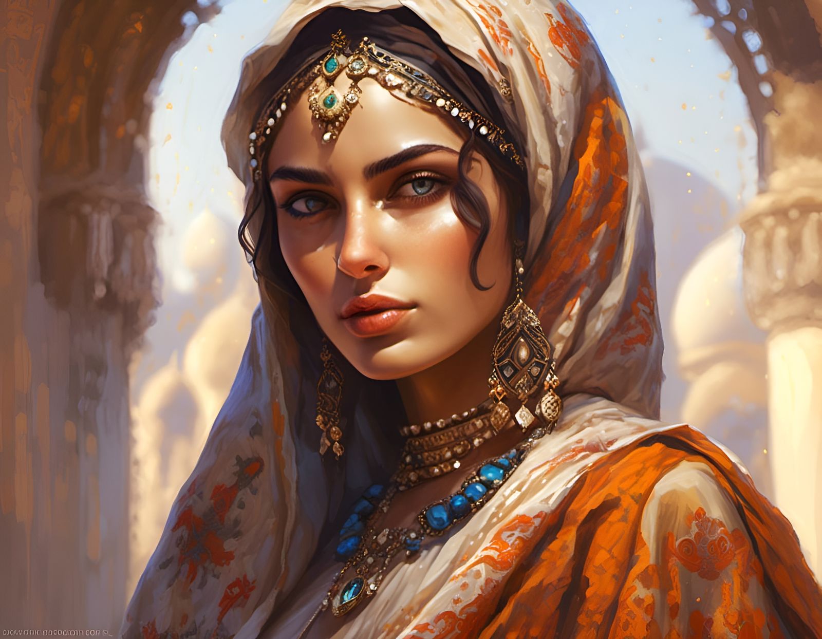 Confident Arabian Woman Portrait in Realistic Style