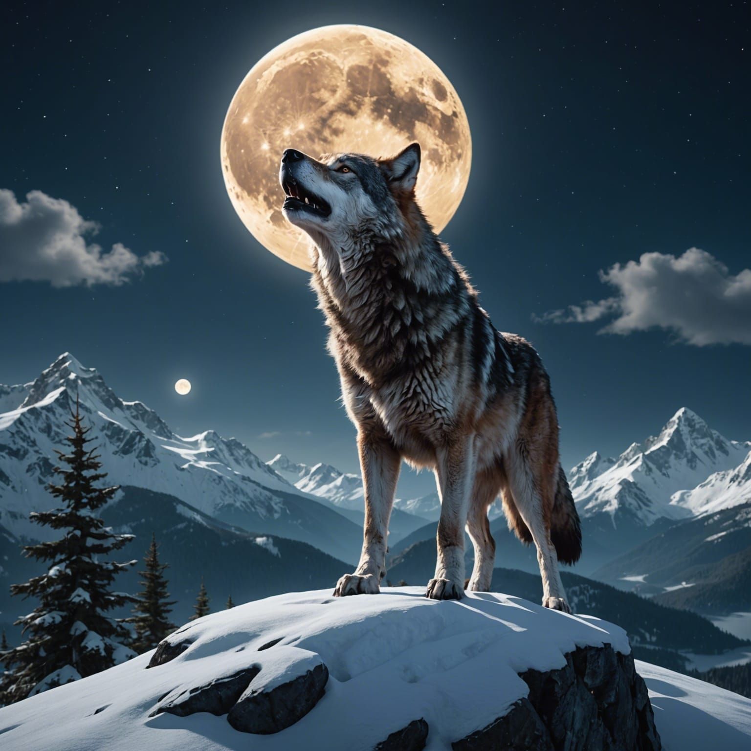 Wolf on Snowy Mountain: Detailed Matte Painting