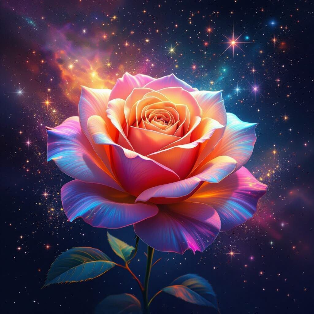 Cosmic Rose With Luminous Particles In Nebula