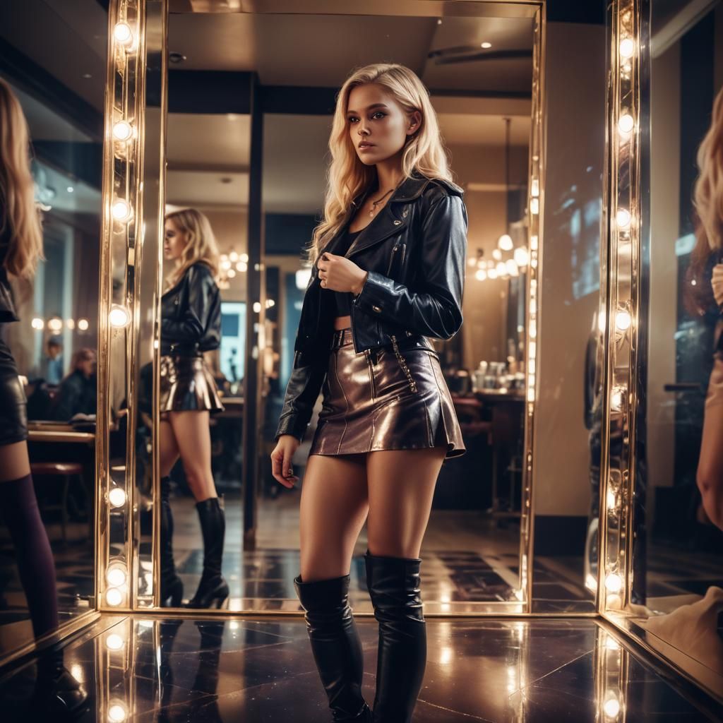 Blonde Woman in Infinite Mirror: Surreal Digital Portrait