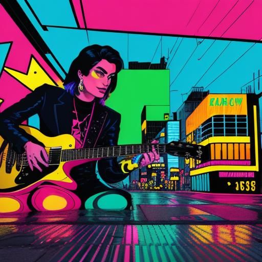 Eye-Catching Pop Art Portrait of Musician at Dusk