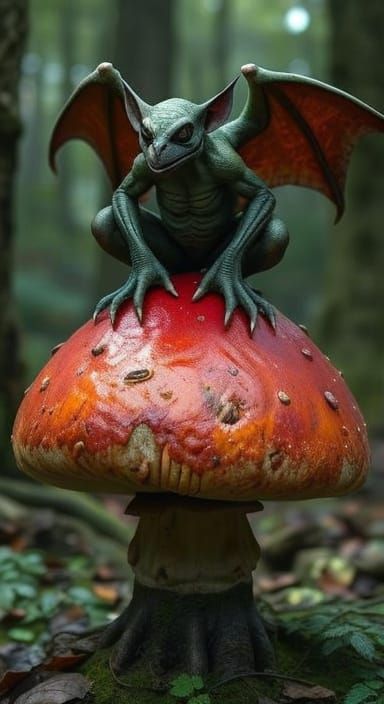 Grotesque Forest Guardian on Toadstool, Digital Art