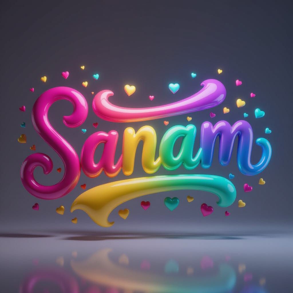 3D Typography 'Sanam' Artwork in Melting Pink to Blue Gradie...