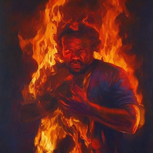 Man Ablaze: An Oil Painting in Vivid Colors