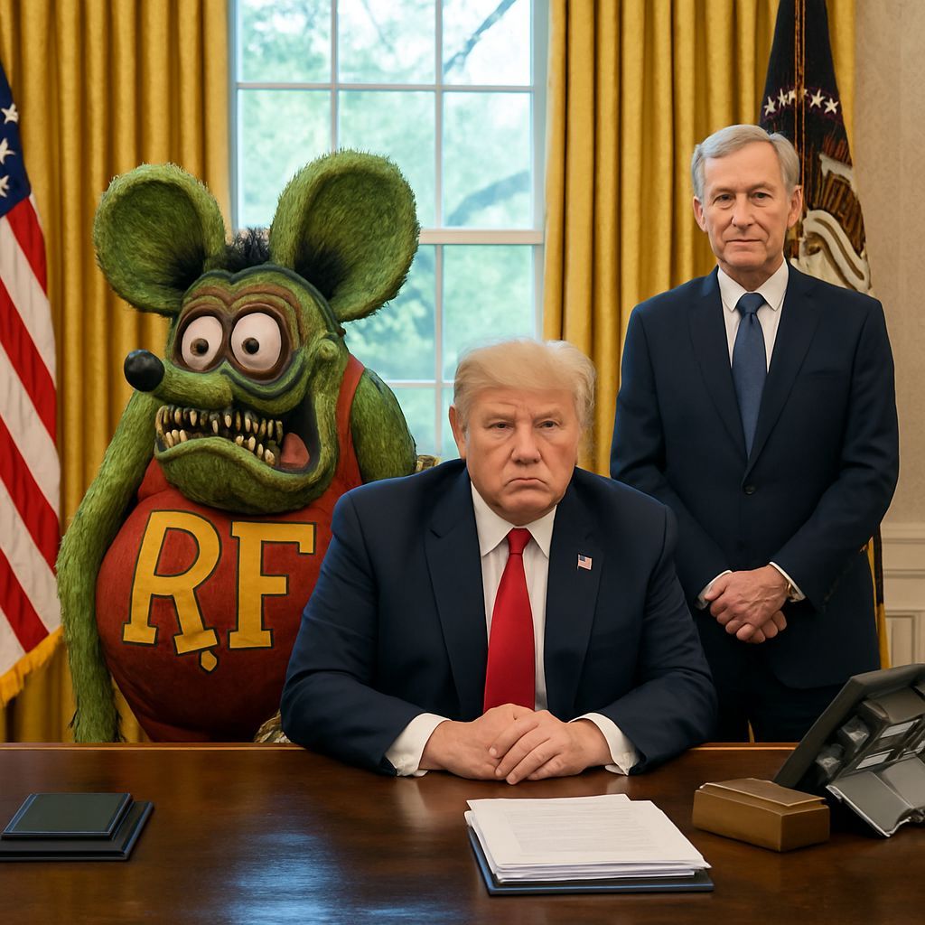 Surreal Oval Office Scene with Grotesque Ratfink Monster