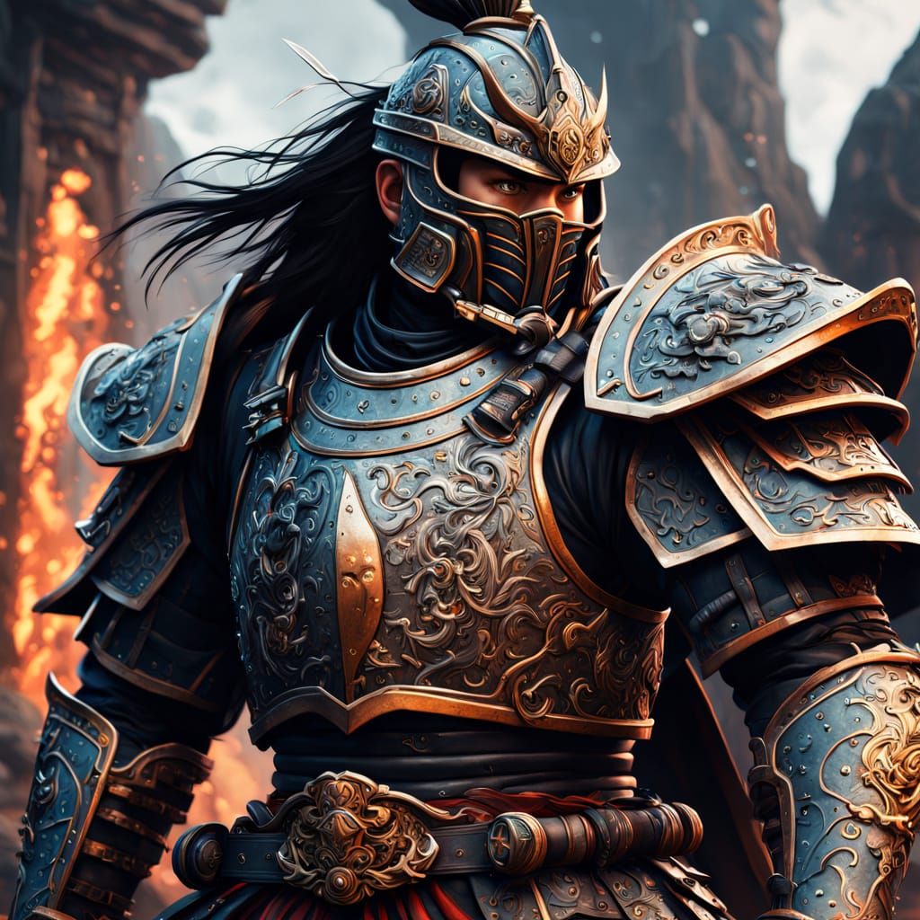 Fierce Samurai Warrior in Digital Art Nouveau Style