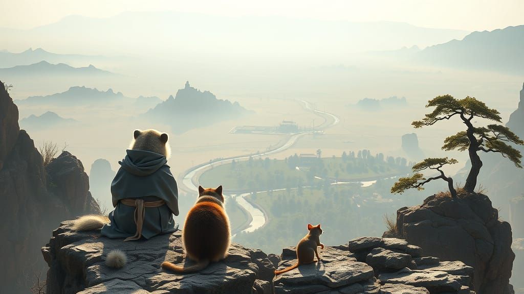 Chinese Desert Plateau View with Animals