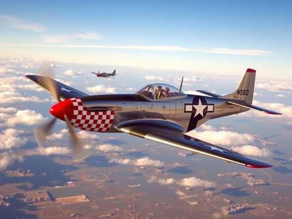 P-51 Mustang Flying Over Europe, WWII