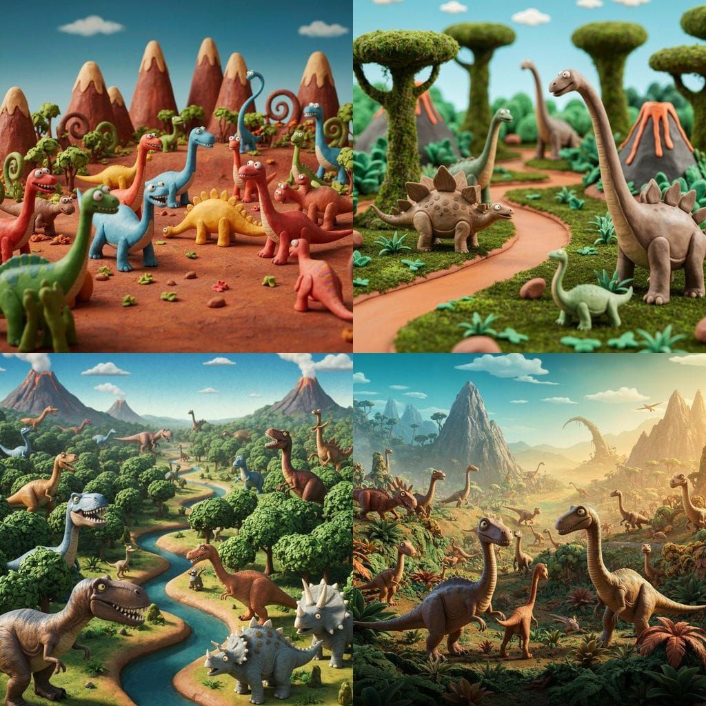 Claymation Dinosaurs in a Prehistoric Landscape
