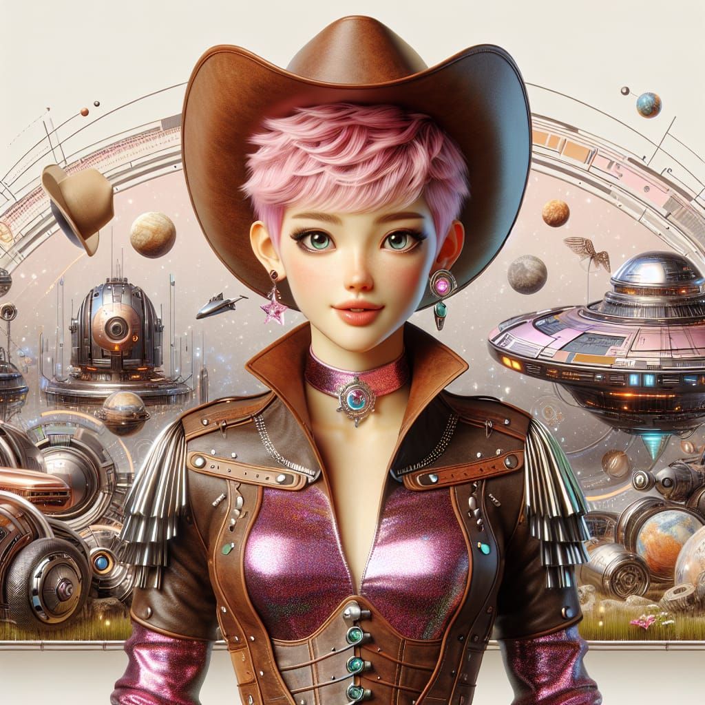 Cute Space Cowgirl on Futuristic Ship
