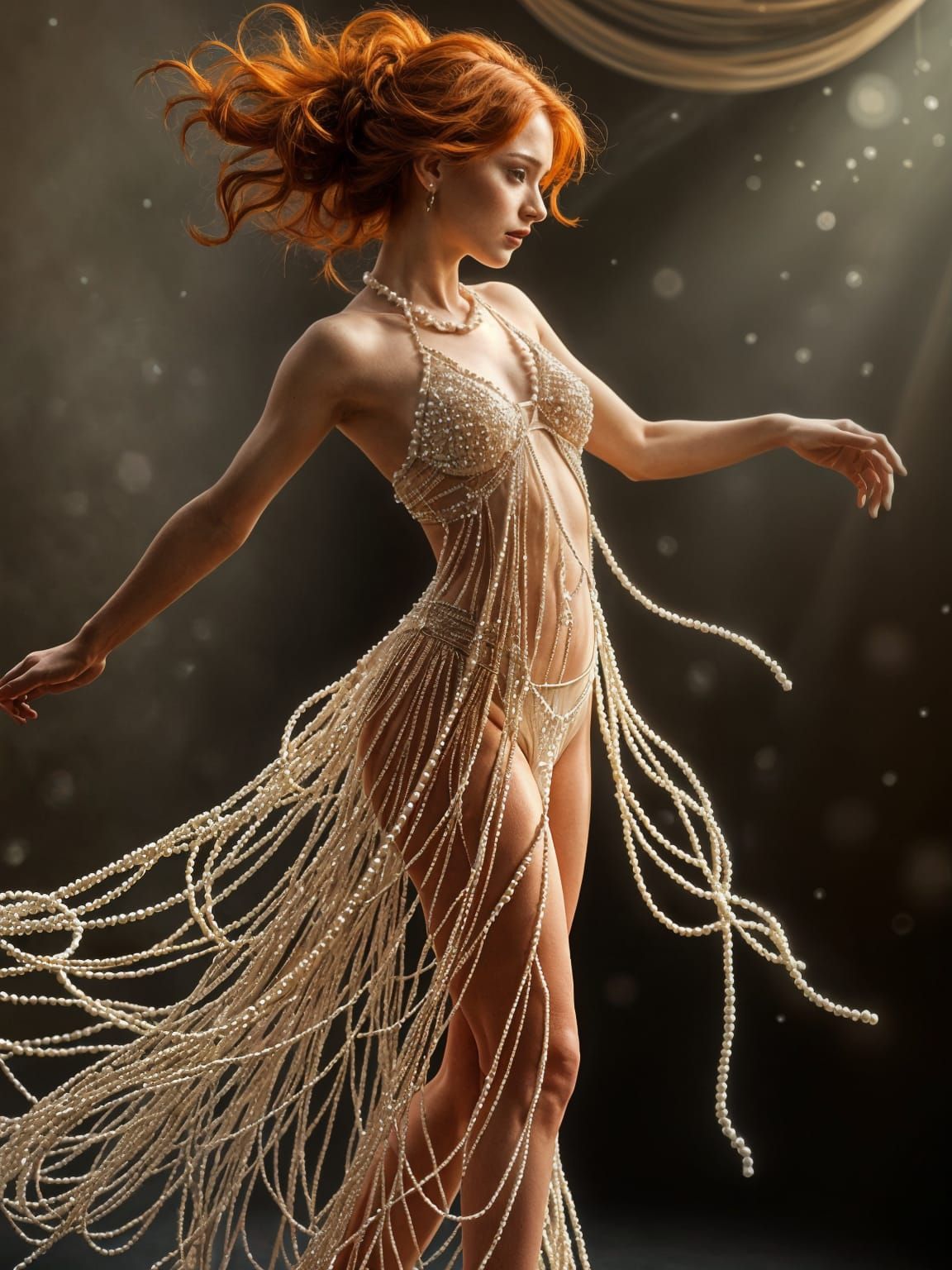 Ethereal Pearl Dancer in a Sparkling Attire