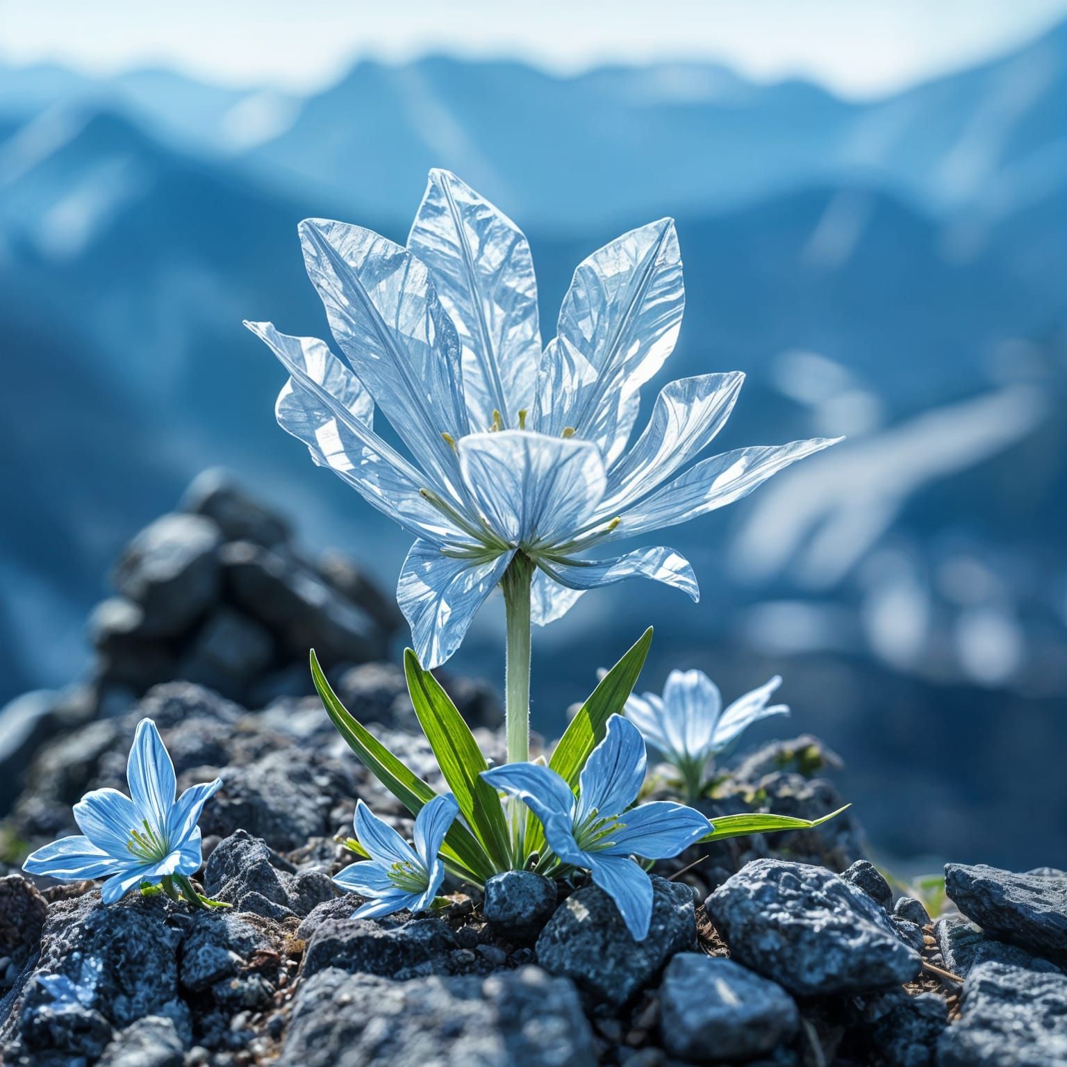 Crystallized Gentian Flower in Blue, 3D Render