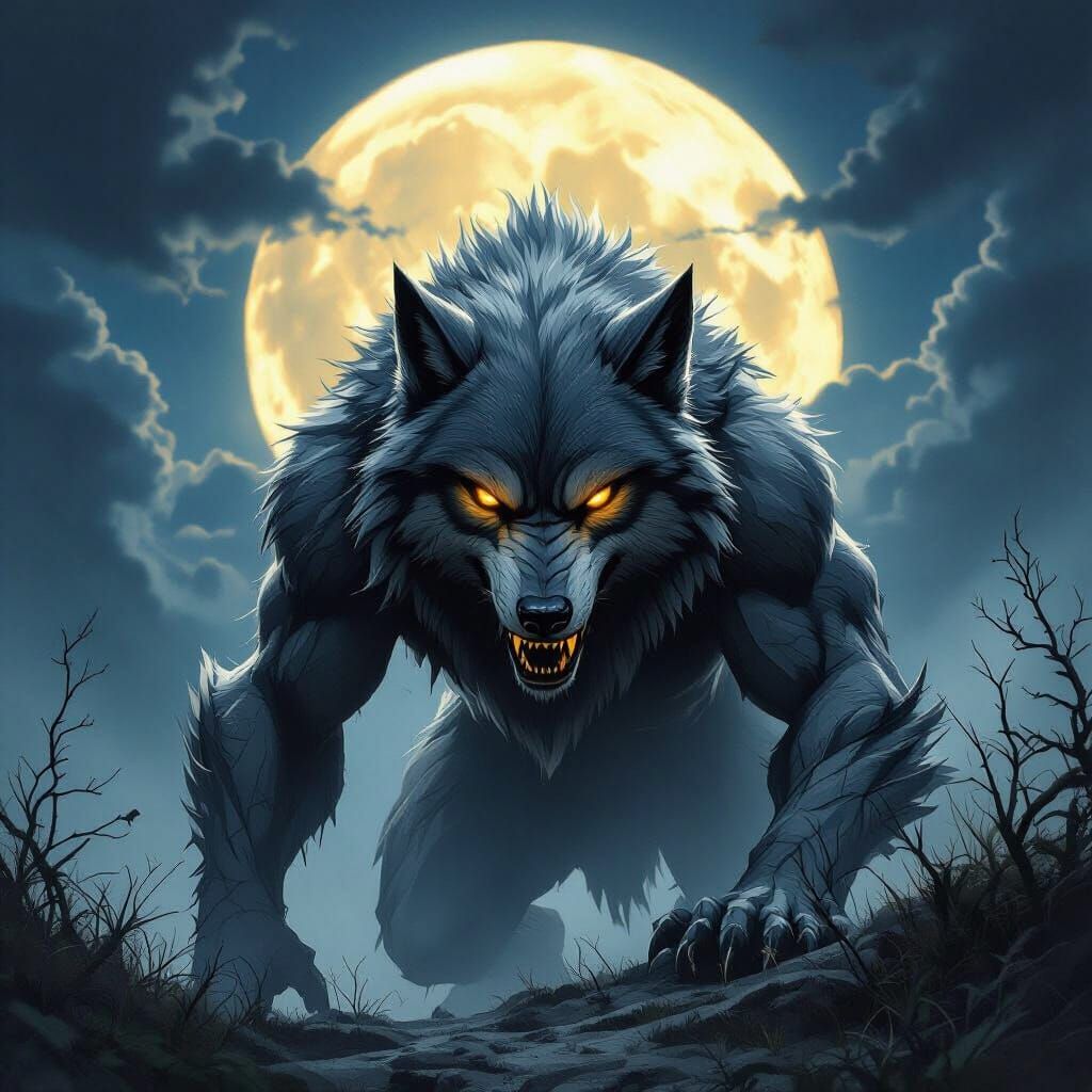 Grey Werewolf With Amber Eyes