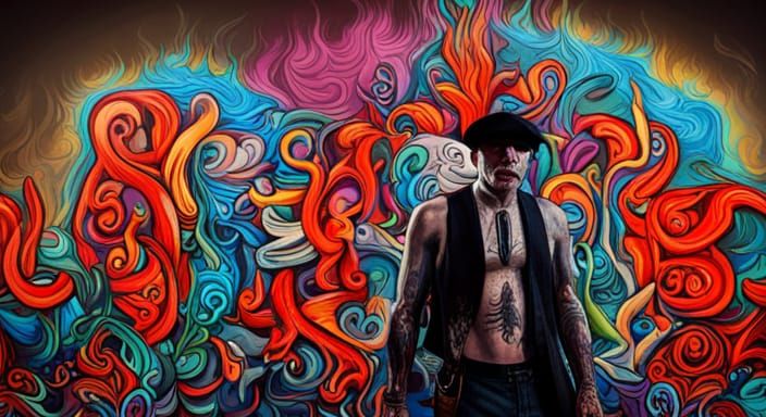 Gangster Clowns in Front of Graffiti House, Hyperdetailed