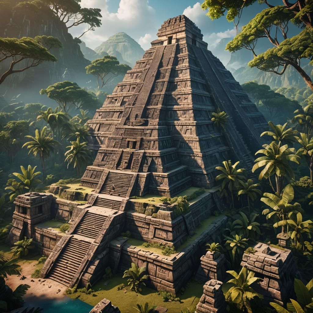 Mayan Pyramid in Detailed Matte Painting Style