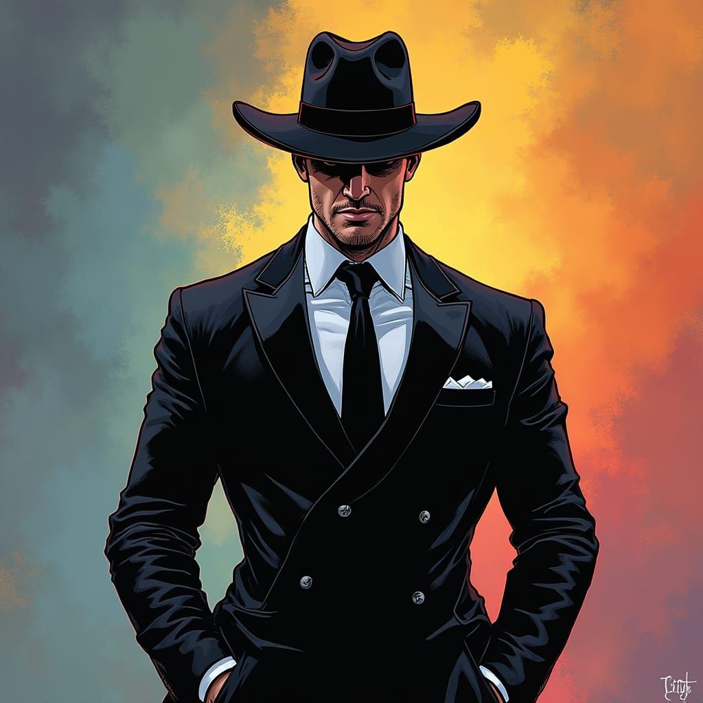 Confident Man in Black Jacket: Comic Book Art