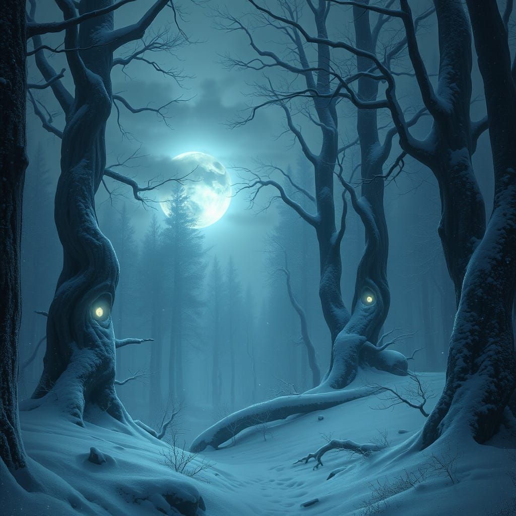 Mystical Winter Wonderland in a Cyberpunk Aesthetic