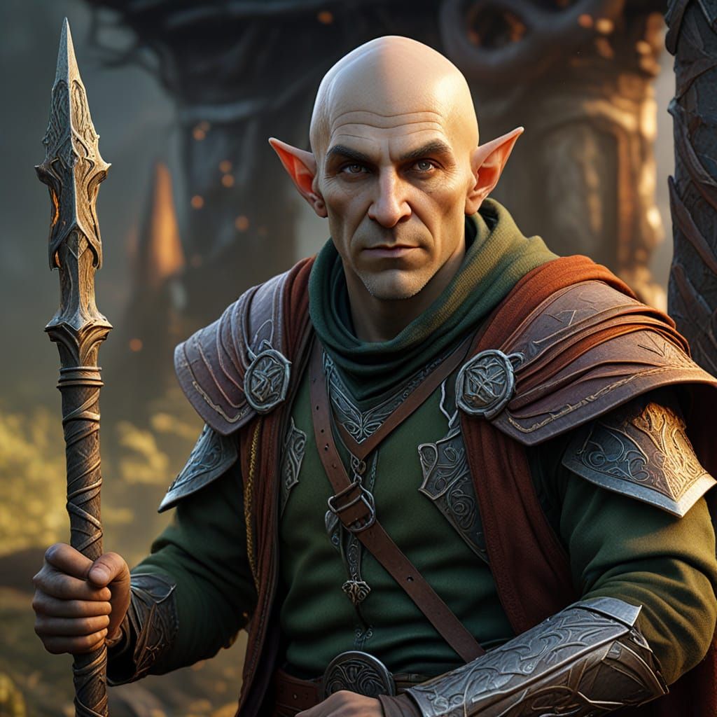 Hyper-Realistic Elf Mage in Post-Apocalyptic Landscape