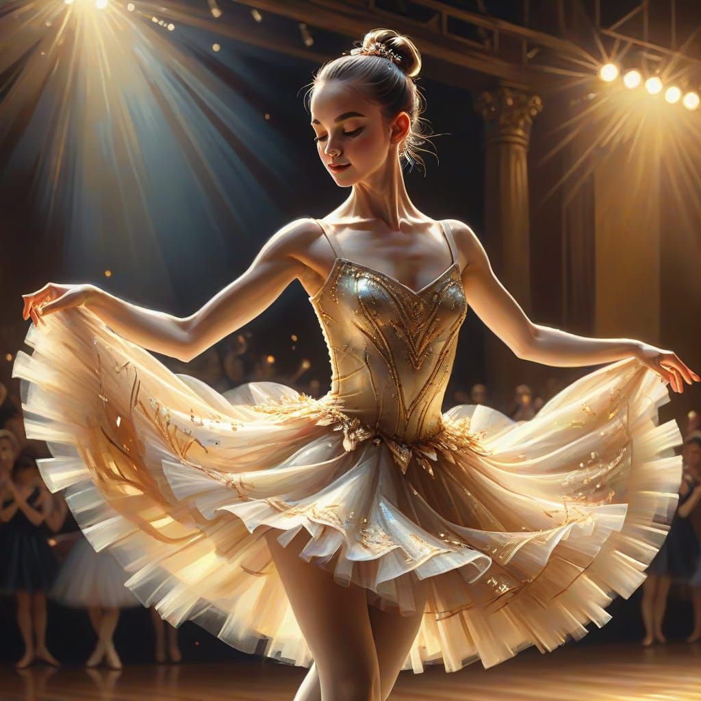 Ballerina Dancing On Stage in Oil Painting Style