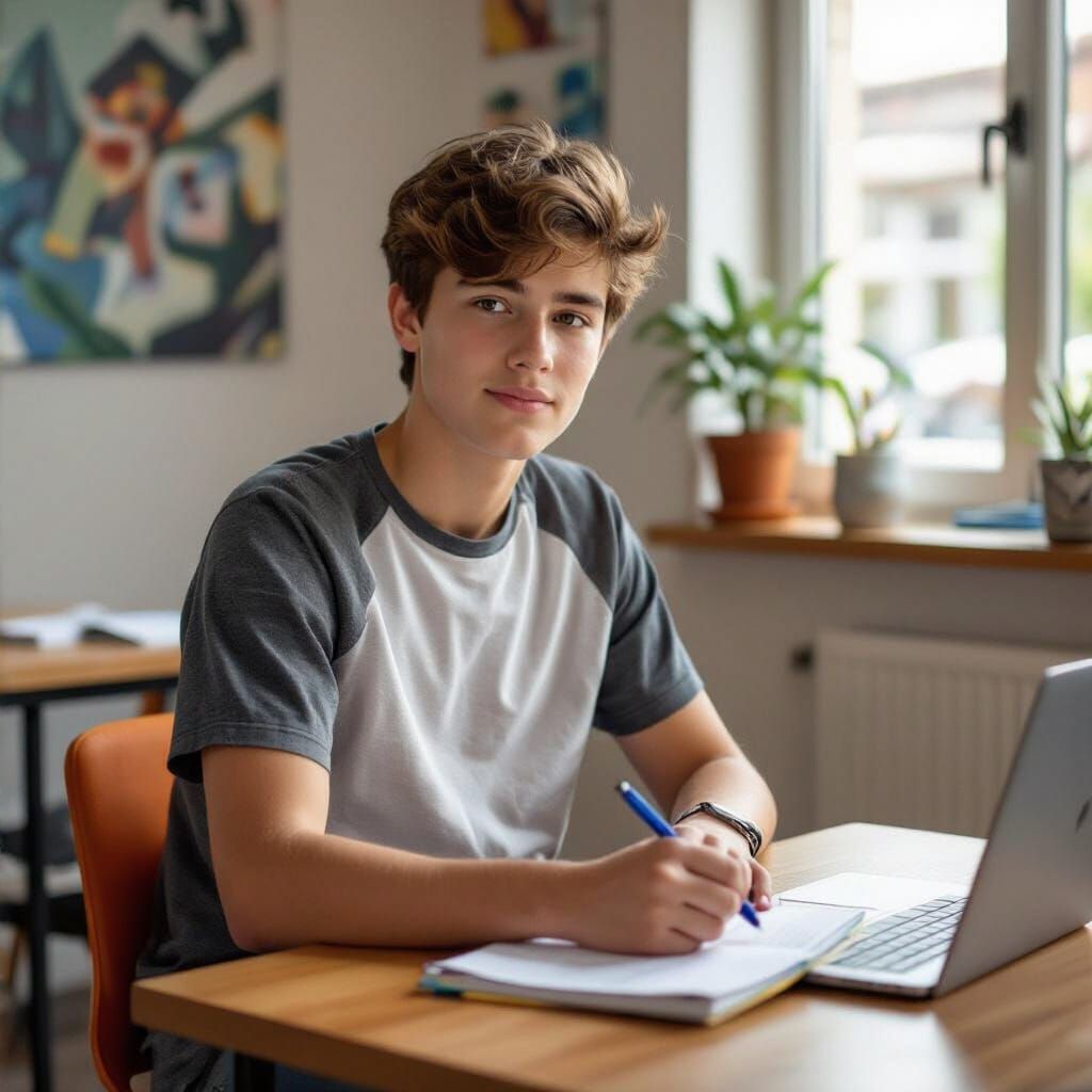 Boy Doing Math in Digital Art Style