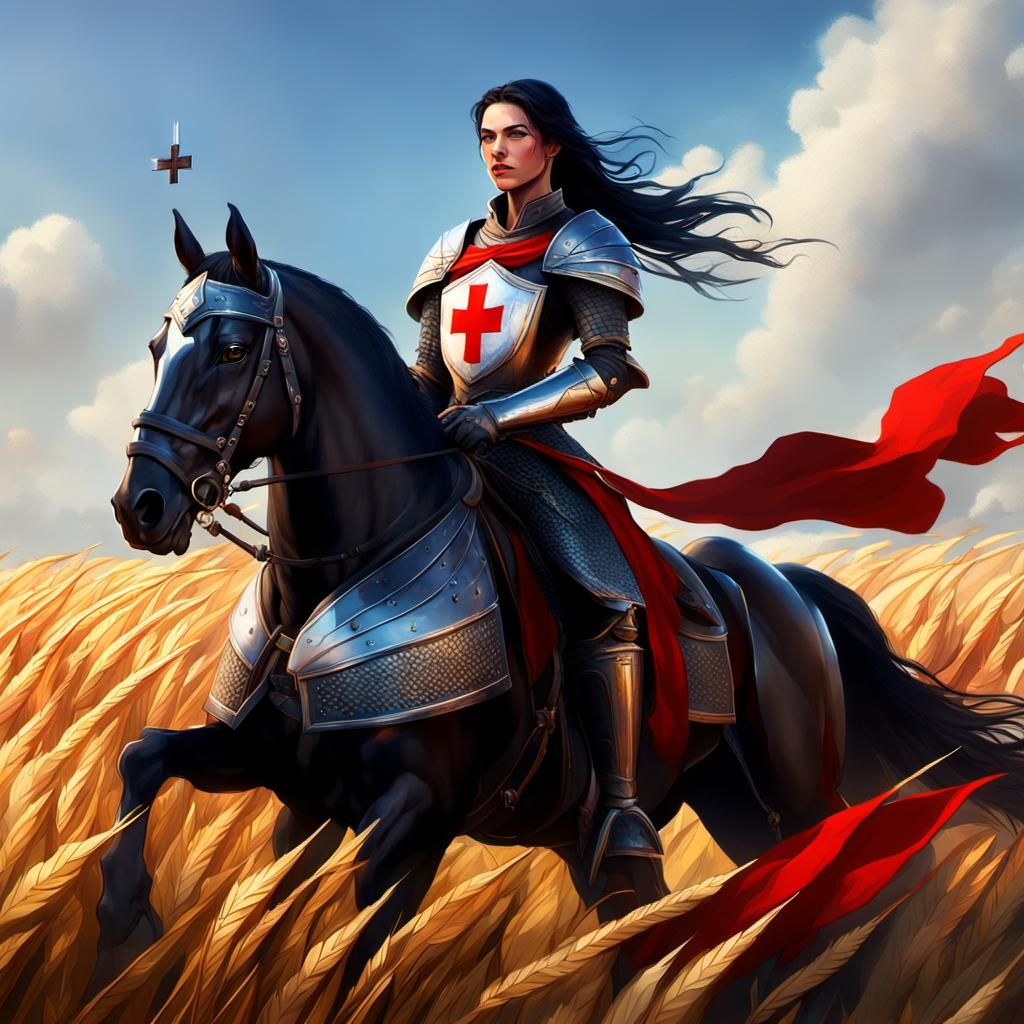 Templar Knight Rides Through Field: Hyperdetailed Digital Ar...