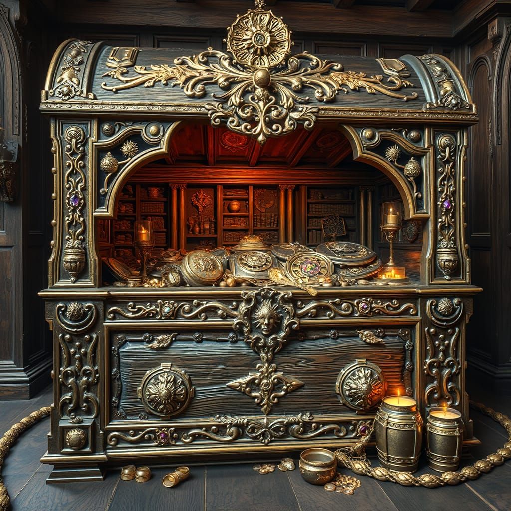 Ornate Medieval Chest with Infinite Treasures