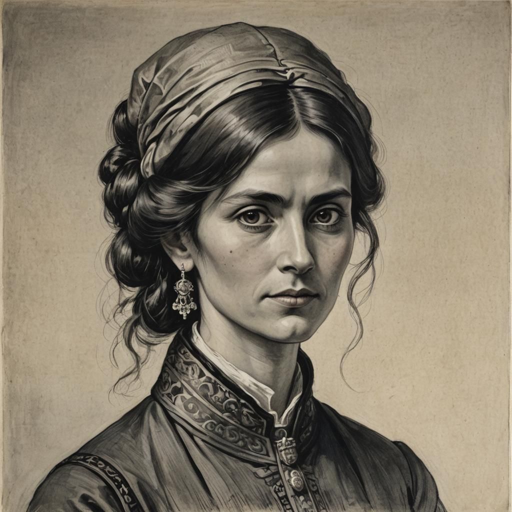 Mystical Lilith Portrait with Fiery Eyes