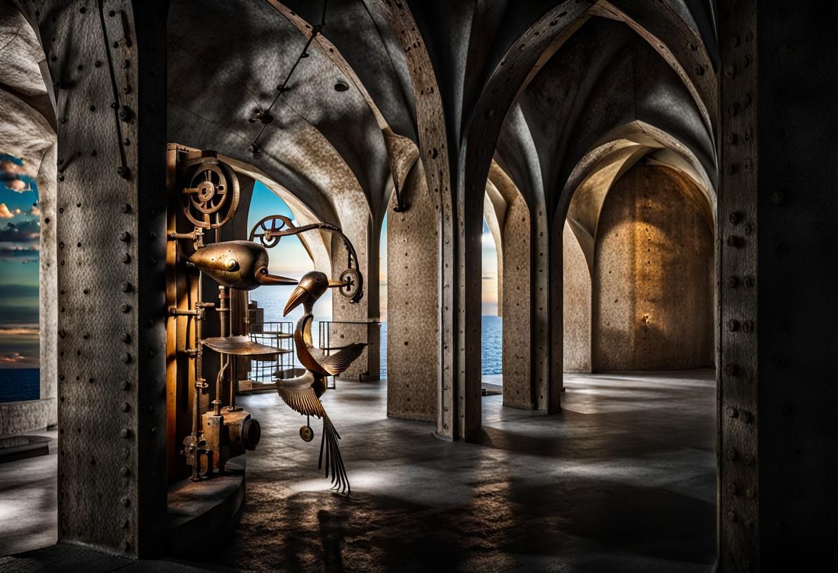 Steampunk Mechanical Bird in Seaside Vault