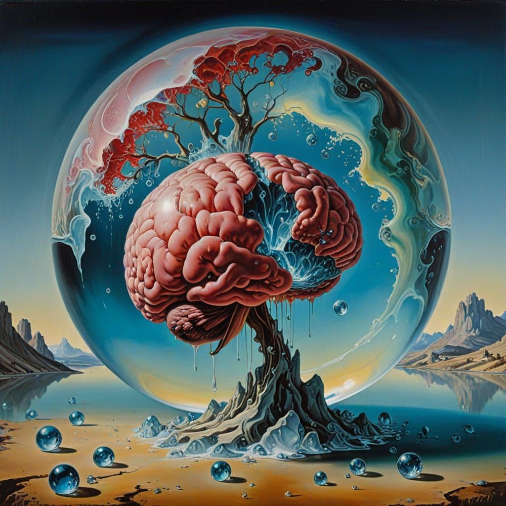 Surreal Oil Painting of a Brain in a Crystal Ball