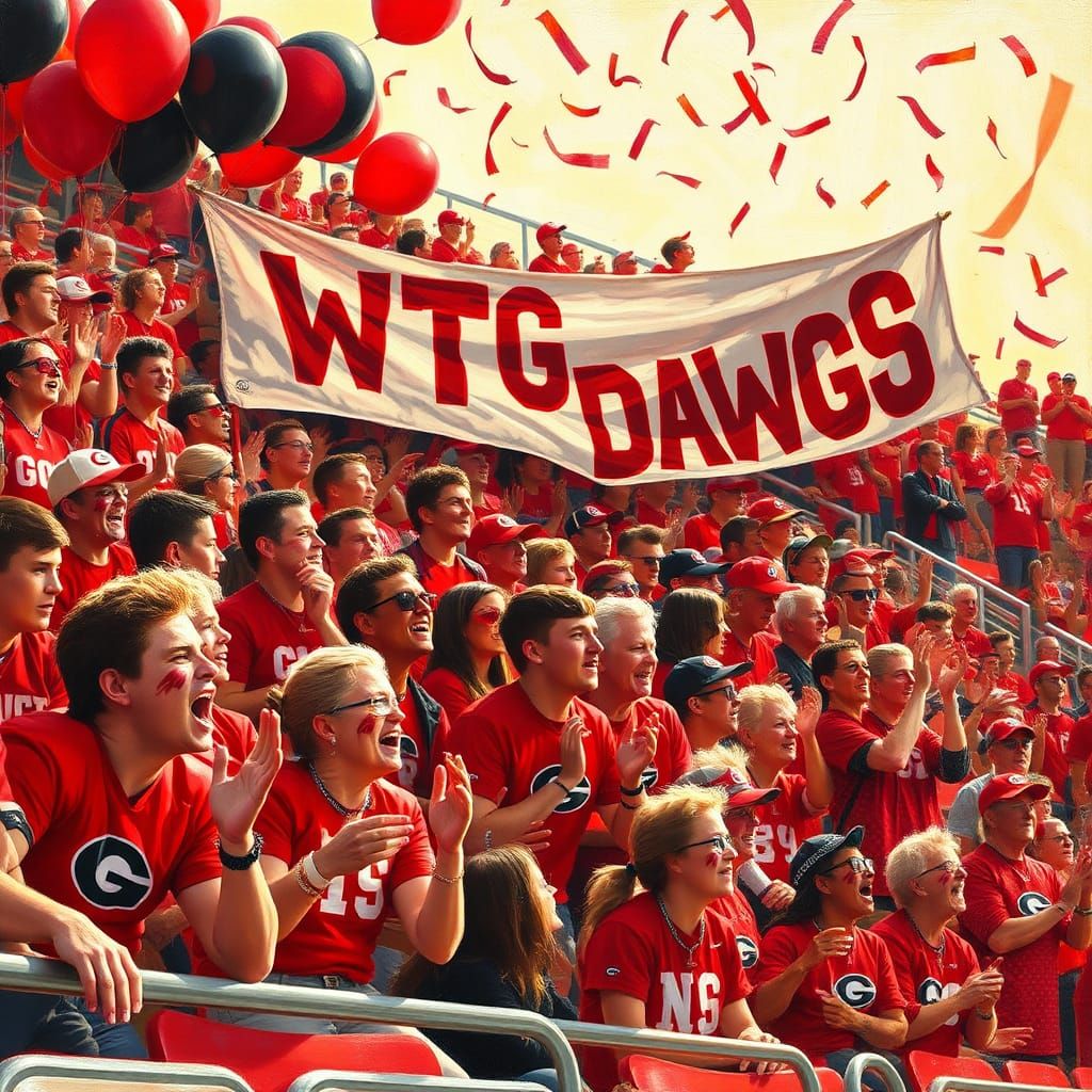 Georgia Bulldogs Fans Celebrate Victory in Oil Painting Styl...