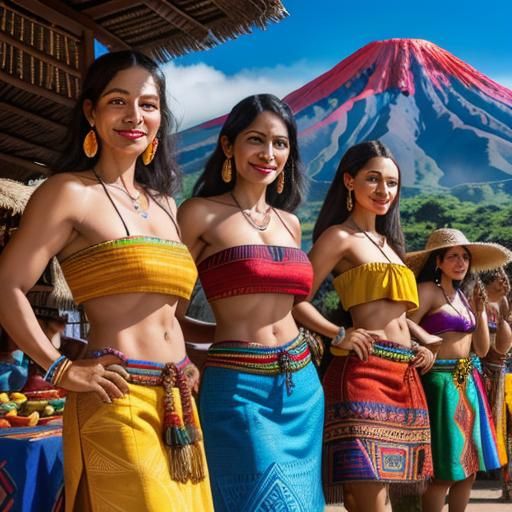Nicaragua, Mestizo Women, Momotombo Volcano.