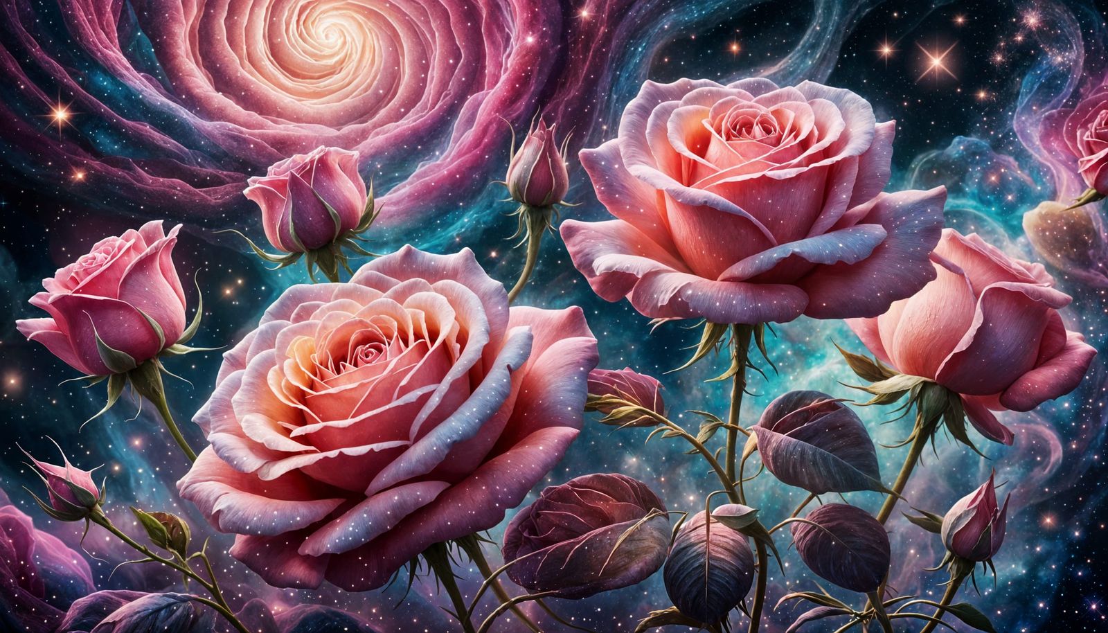 Enchanting Roses in Cosmic Mixed Media