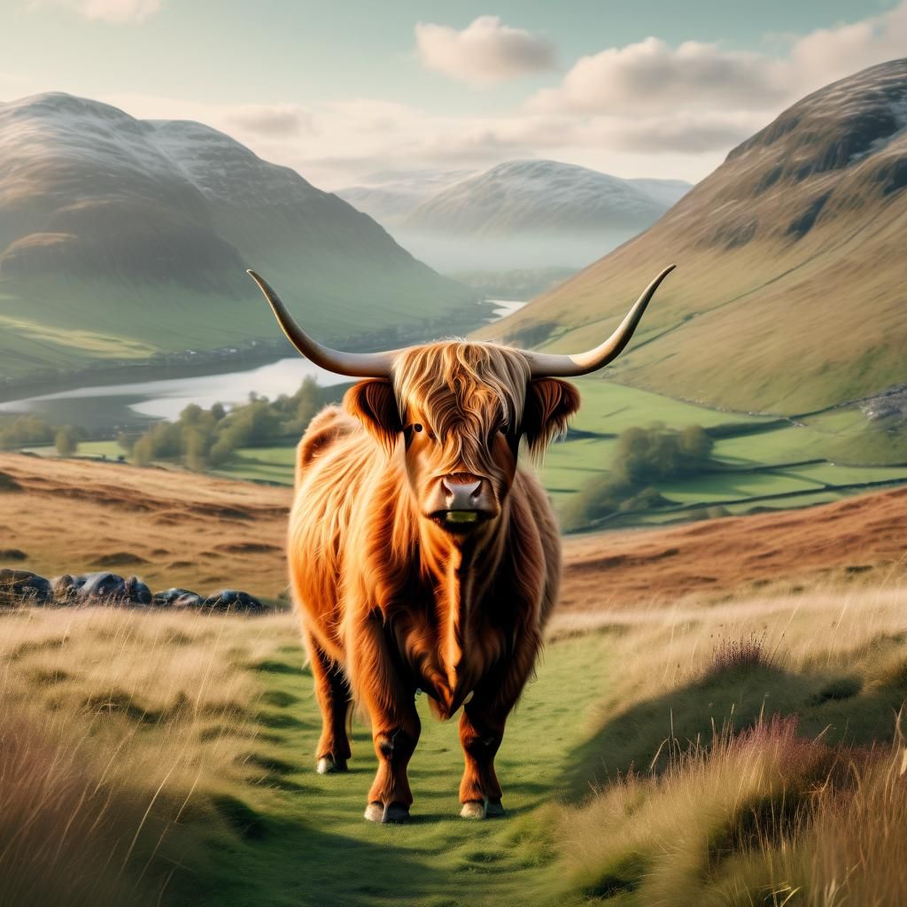 Scottish highland cow in the meadow,