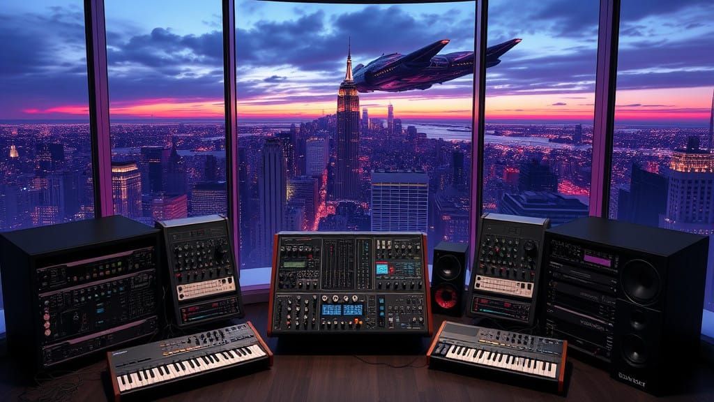 Ethereal Futuristic Studio with Modular Synthesizers and Man...
