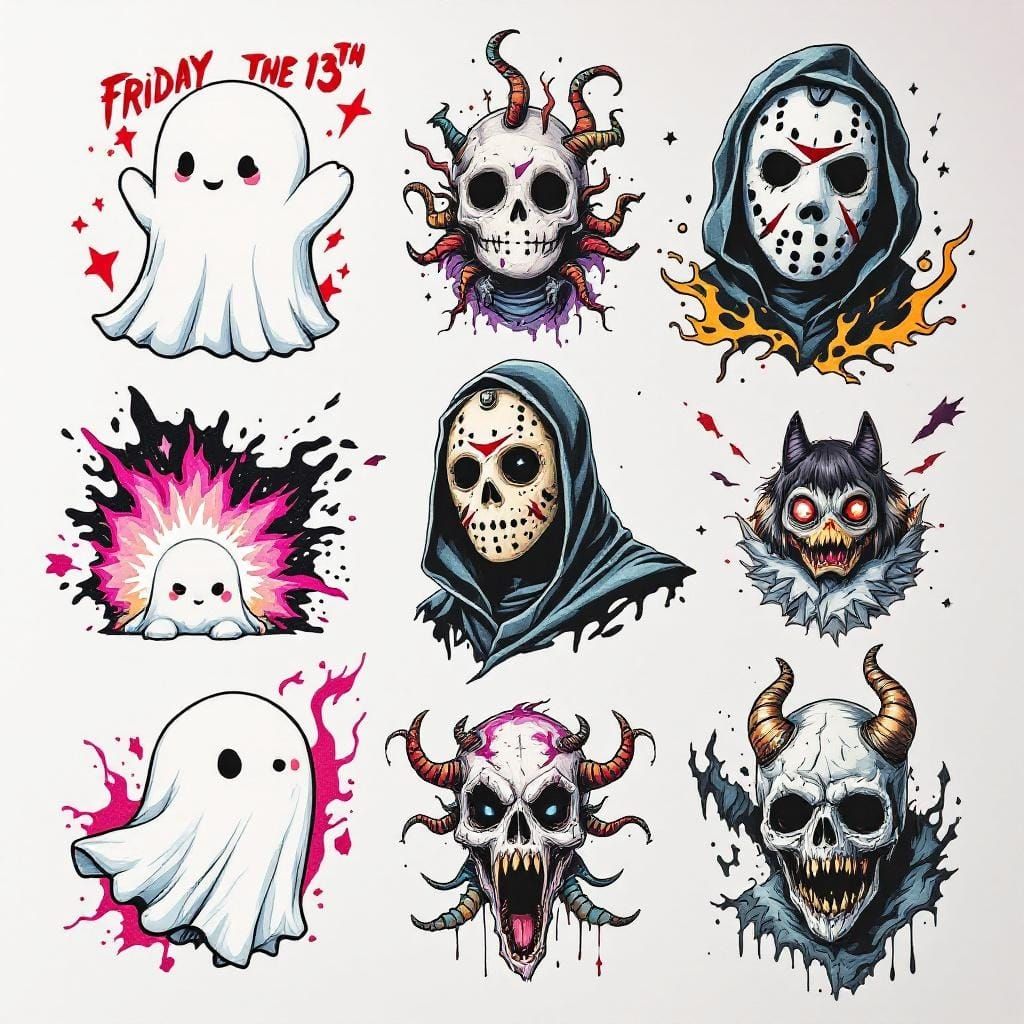 Friday the 13th Flash Tattoo Sheet in Hyperrealistic Style