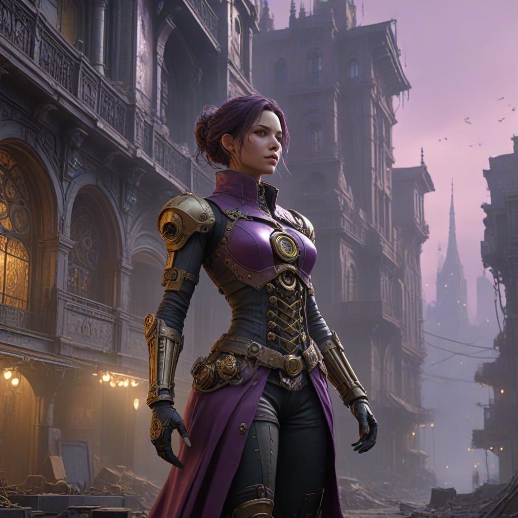 Steampunk Cityscape with Lone Figure in Dark Fantasy Style