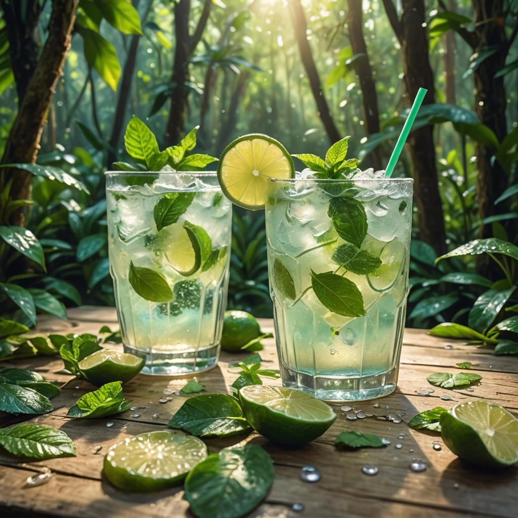 Frosty Mojito Mocktail in Impressionist Jungle Style