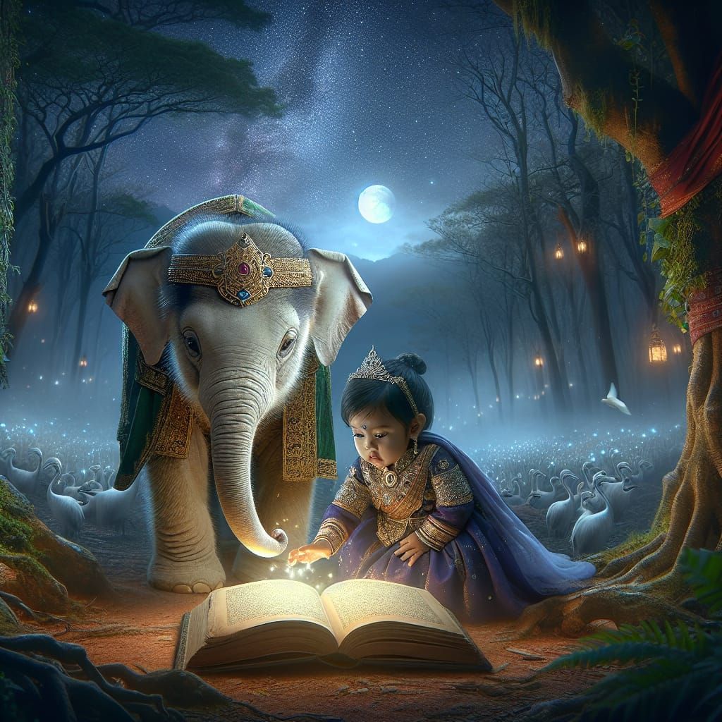 Magical Discovery: Baby Elephant and Girl Find Tome