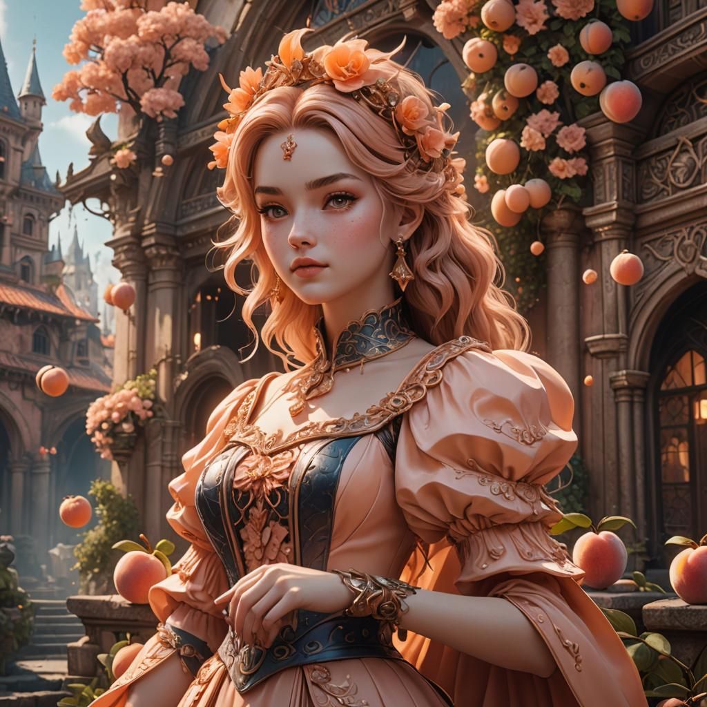 Peach-Themed Fantasy Portrait in Detailed Matte Painting