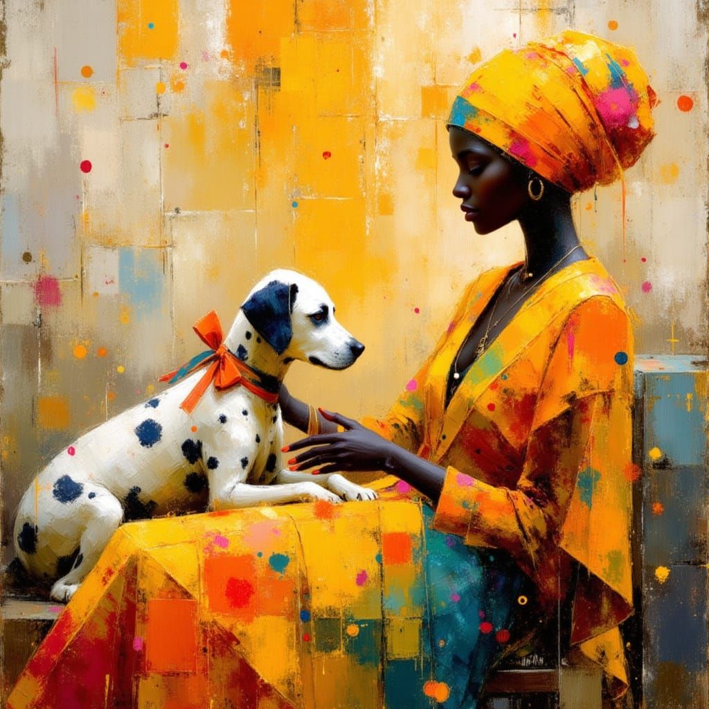 Android Robot and Dalmatian Puppy Renaissance Portrait