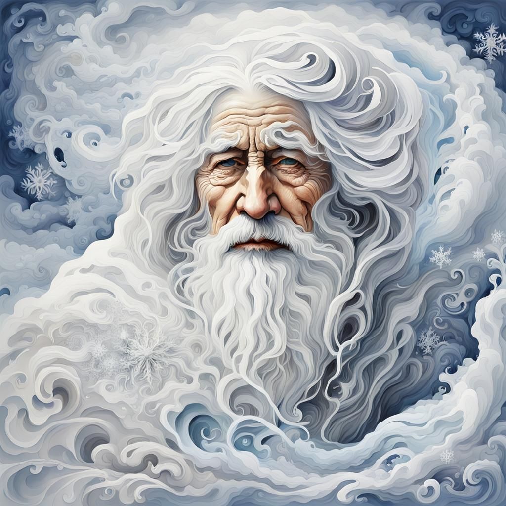 Winter Crone in Gouache and Watercolor Style