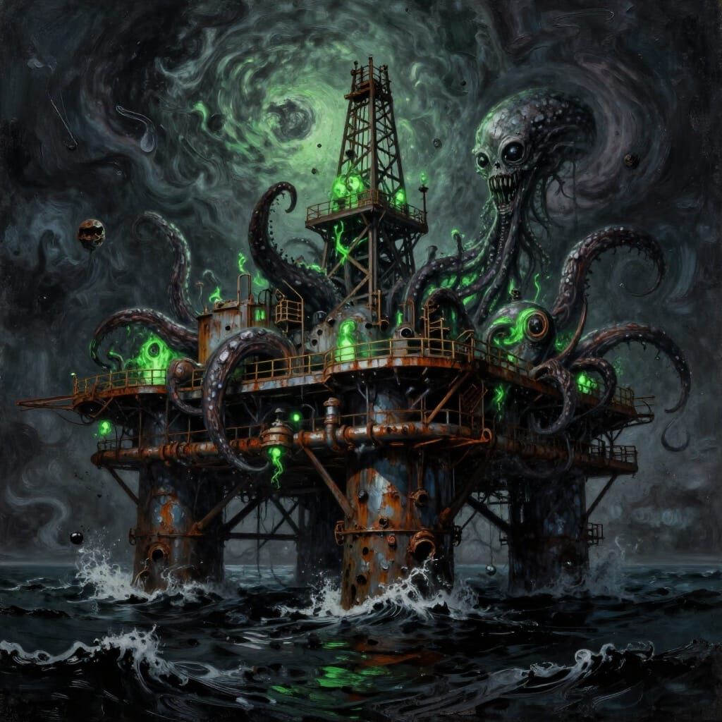 Lovecraftian Oil Rig with Eldritch Horrors