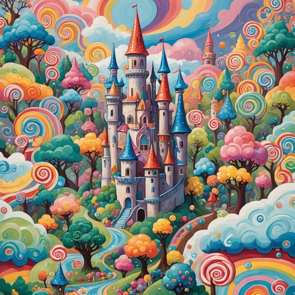 Sugar Coated Castle in Whimsical Fantasy Landscape