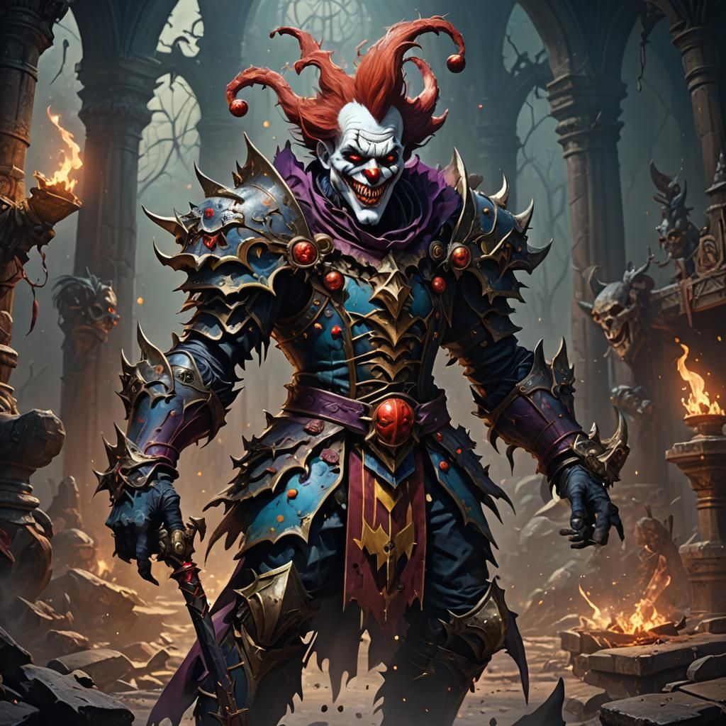 Shadow Demon Clown Paladin in Detailed Matte Painting